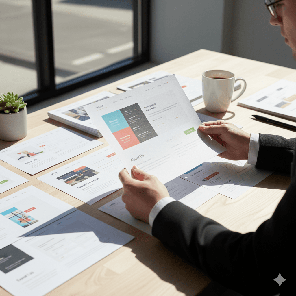 Writer reviewing multiple website page