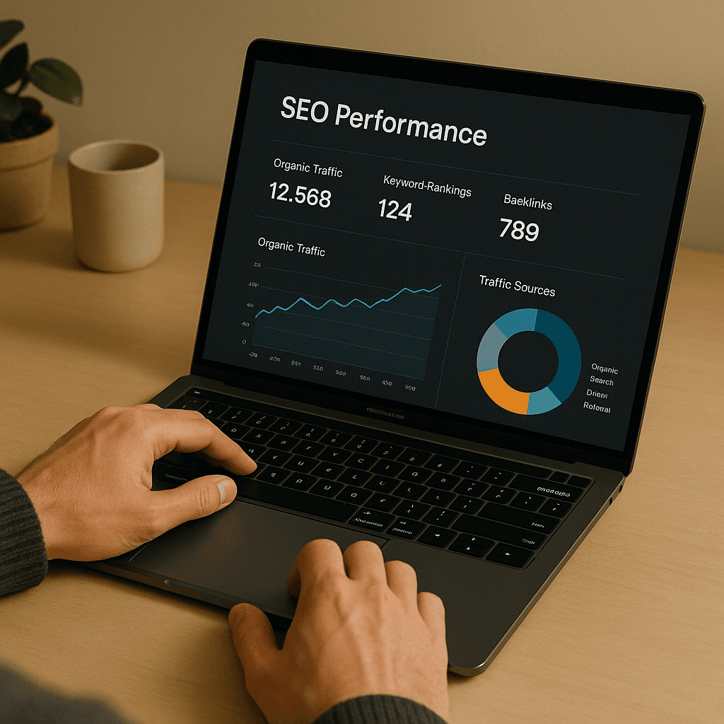 Developer reviewing website performance metrics