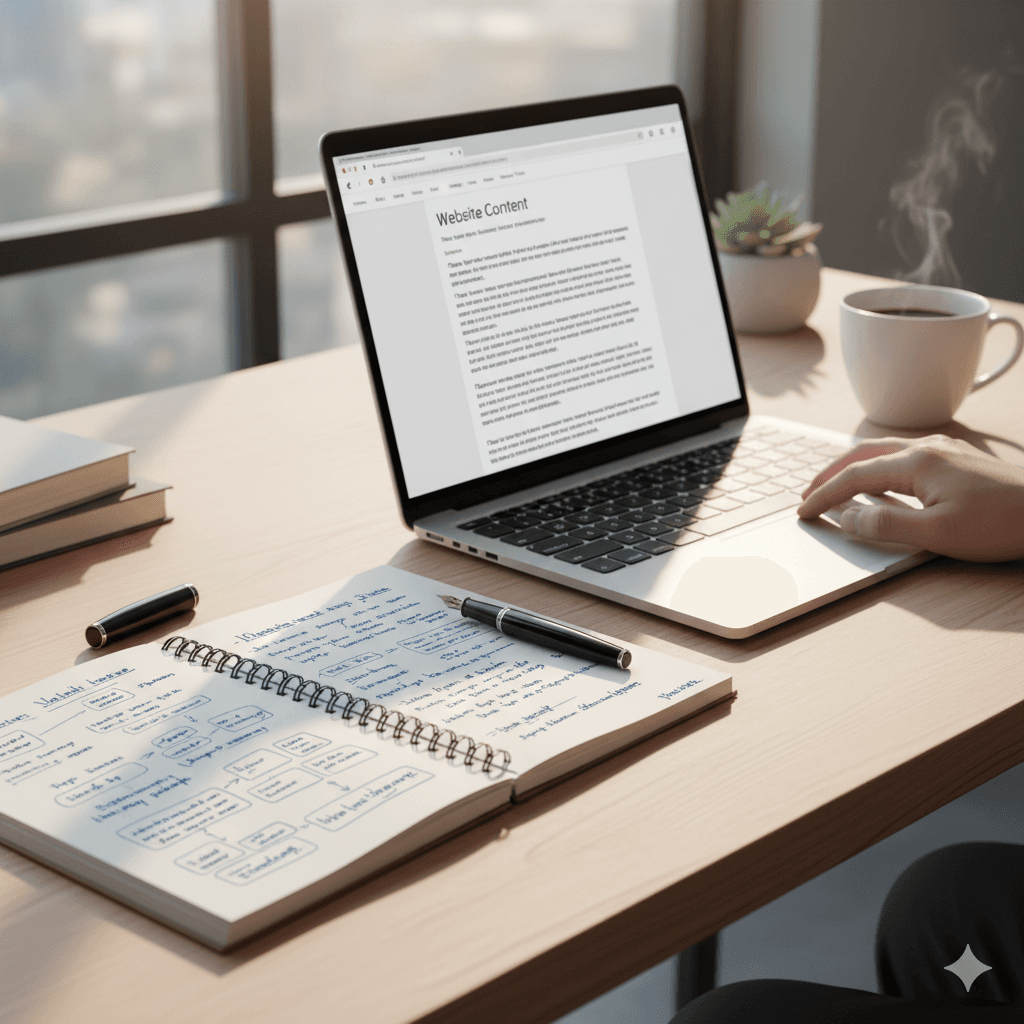 Writer working on website content