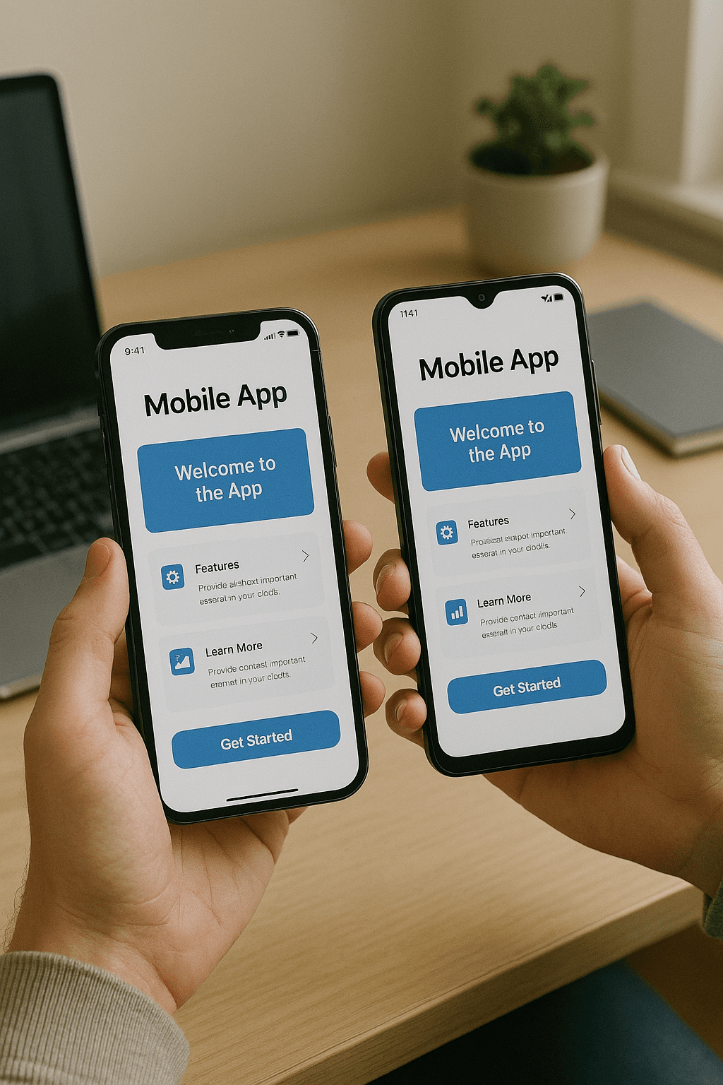 Developer holding both an iPhone and an Android phone