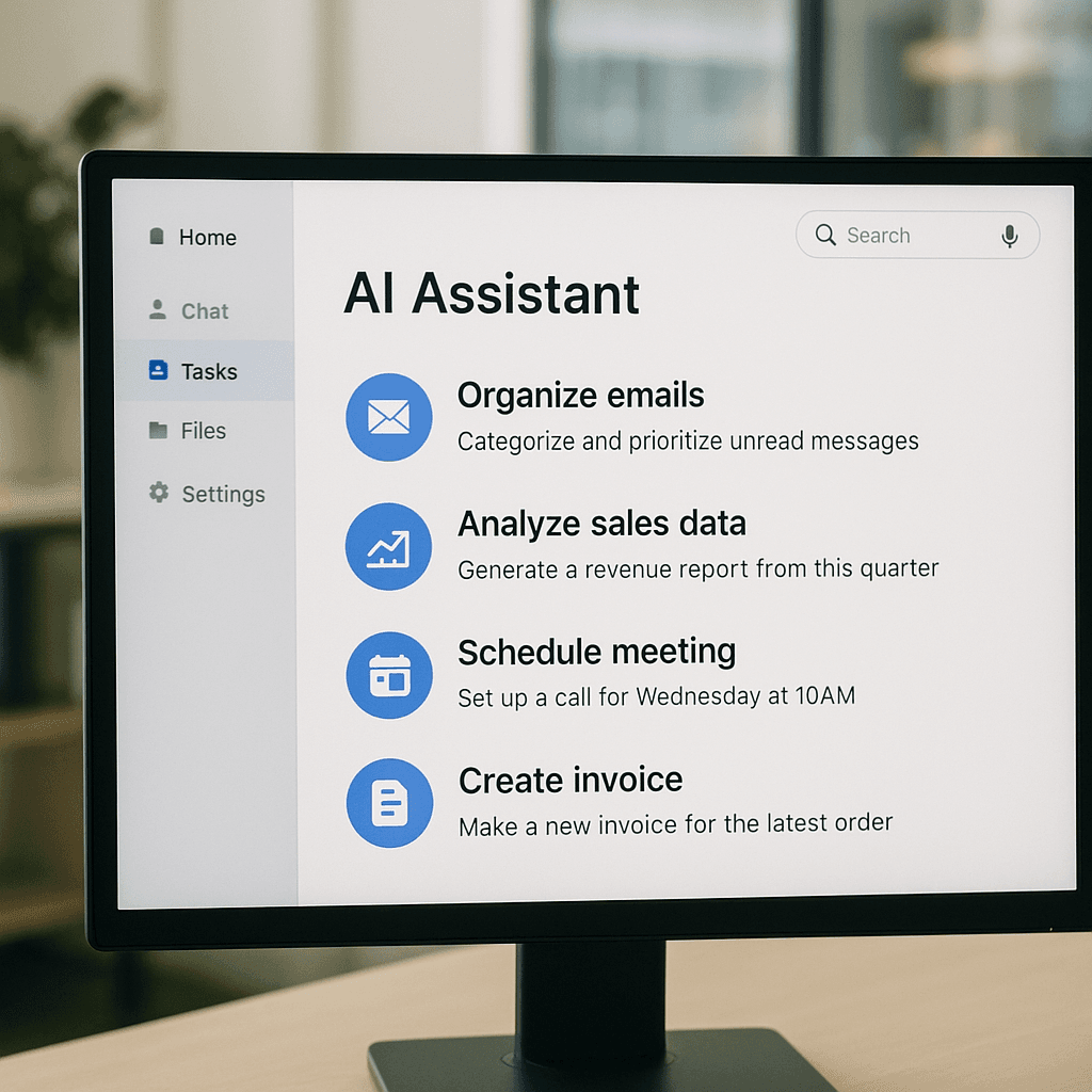 AI assistant interface automating business tasks